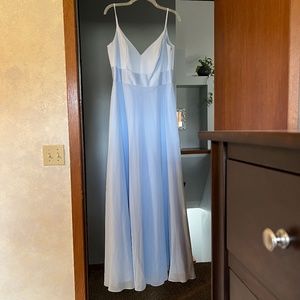 David’s Bridal Maxi light blue spaghetti strap dress